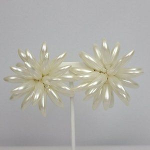 Vintage Statement Cream Flower Clip On Earrings